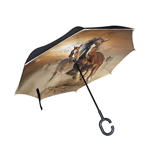 Preisvergleich Produktbild Eslifey Regenschirm, Wilde Kastanienpferde, gerade, selbststehend, doppelschichtig, faltbar, wasserdicht, für Auto