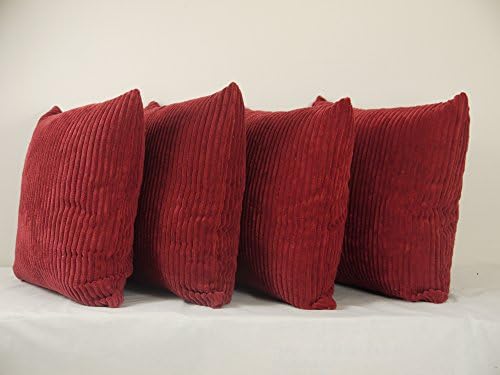 A Set of Four 18in x 18in Chenille Stripe Cushion Covers in Raspberry Red