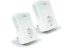 Pack de 2 x CPL LEA Networks NetSocket1800 (1800 Mbps) Ethernet Gigabit avec Prise gigogne filtrée