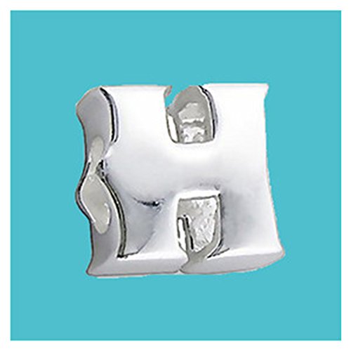 Cepillo de plata 925 arranview selhard H puro sólido estampado de la plata esterlina del encanto del grano de la letra del alfabeto inicial para pulsera europea y cadenas - 3D para el/off - Filoro