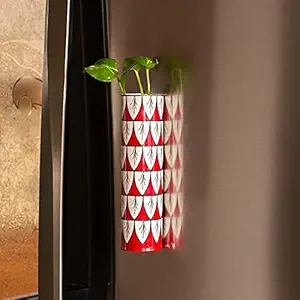 Pottery Studio, Magnetic Hydroponic Planter | Unique Metal Fridge Magnet - Handmade, Handpainted - Red (10 Inch)_PS-MEGNATE-05 Pack of 2 -