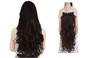 Ekan 5 Clip Natural Brown Curly Hair Extensions 24 inches + Free Chinese Base, 80 Gram, Pack Of 1