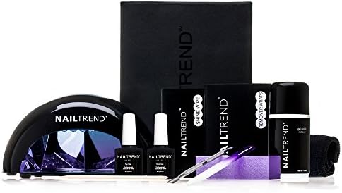 NAIL TREND - Deluxe Gel Polish Nail Starter KIT: A. Salon Quality Manicure &amp; Pedicure - 12w Black LED Lamp, Base &amp; Top Coat, Remover Wraps, Shine Wipes, Acetone Remover, Nail Trend Towel, Crystal File, Block Buffer, Cuticle Sticks, Cuticle Pusher.
