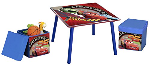 Disney Pixar Cars Wooden Table and 2 Storage Ottoman Set