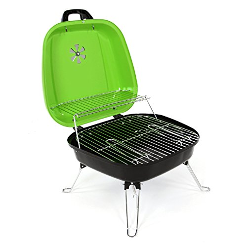 Nexos Mini Koffer-Grill Holzkohlegrill für Garten Terrasse Camping Festival Picknick Party BBQ Barbecue ca. 34 x 36 cm Grillfläche grün - 2