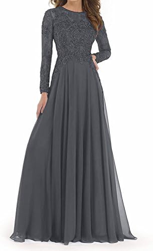 Charm Bridal Long Sleeve Beading Sequined Mother of the Bride Evening Prom Dress -24W-Grey
