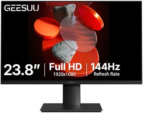 GEESUU Monitor PC 24 Pollici, Computer Gaming Pantalla Ordenador 144Hz, Full HD, VESA 75x75mm, 6ms, VA, 99% sRGB, Luz Azul Baja, HDMI 2.0, DP1.2