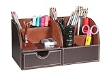 OMALOO 7 Compartiments PU Cuir Accessoires de Bureau Organiseur de Bureau Collection Boîte de Rangement Papeterie Tidy Desktop Office Papeterie Boîte(Marron)
