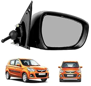 Cartek Right Side View Glass Mirror for Alto K10 VXI with Lever Type 2 (2014 Onwards) - Black