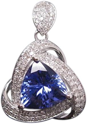 EGL CERTIFIED 18KT WHITE GOLD 1.95 CARATS TRILLION SHAPE NATURAL BLUE TANZANITE DIAMOND PENDANT WITHOUT CHAIN