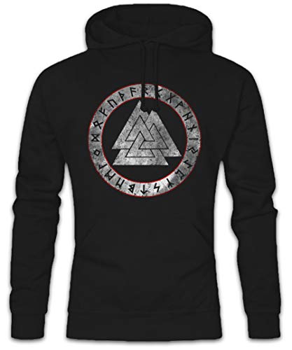 Urban Backwoods Valknut Runes Hoodie Kapuzenpullover Sweatshirt - Wotansknoten Paganism Newpaganism Heidentum Odin Thor Mjölnir Loki Midgard Wikinger Kelten Rune Walhalla Größen S - 5XL