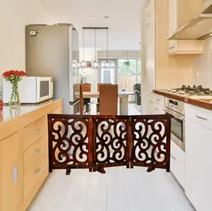 CRAFT DECOR Wooden Baby Safety Gate With Stand,Pet Door , Wooden Room Partition Divider For Living Room, Freestanding 3 Panels Foldable Door for Kids And Dog ,Door for The House,Gate for Stairs (Brown)