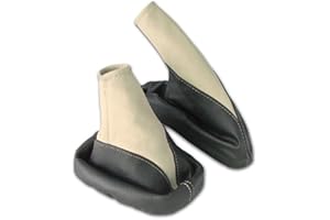 L & P CAR DESIGN L&P A106-4 Set Schaltsack Schaltmanschette + Handbremsmanschette 100% Echtleder Leder Schwarz - Beige Ersatzteil für Opel Vectra B