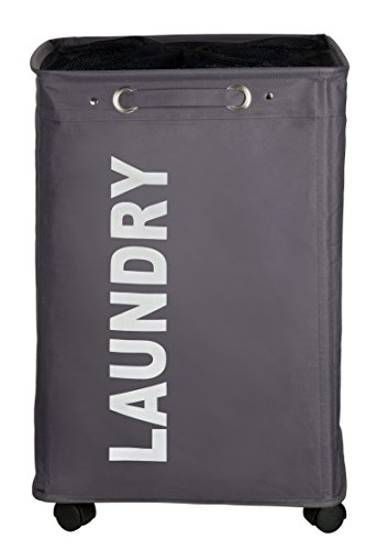 WENKO 3450112100 Wäschesammler Quadro Grau – Wäschekorb, Fassungsvermögen 79 L, 100 % Polyester, 40 x 60 x 33 cm, Dunkelgrau - 3