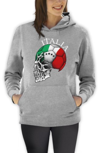 Italien Cooler Fanartikel Fußball EM 2016 Schädel Frauen Grau Medium Kapuzenpullover Hoodie