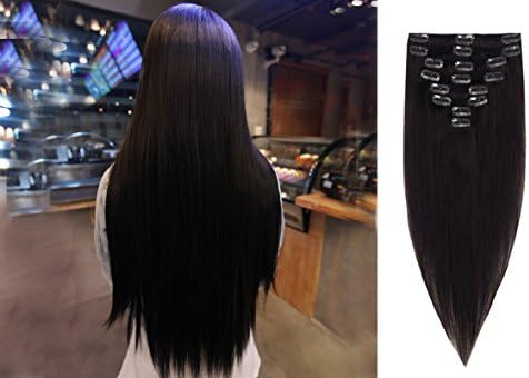 ZQUK Double Weft Clip in 100% Remy Human Hair Extensions Full Head Long Straight Thick Hair Extensions 8 pieces 18 clips 14"-22" 120-160g