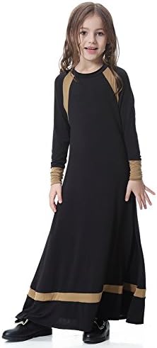 SINOTECHQIN 4 Color Optional Middle East Long Dress Girl Solid Color Round-Neck Long Gown