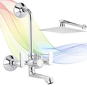 Adeptt Spa Series Brass Titan Wall Mixer Mixer with Overhead Shower and 125mm Long Bend Pipe (Chrome)