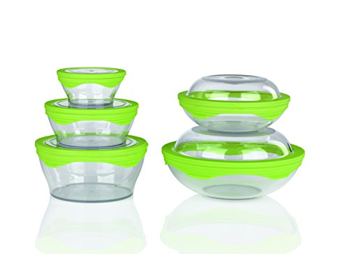 GOURMETmaxx 06227 Aufbewahrungsschüssel-Set | Aufbewahren, Einfrieren, Aufwärmen, Transportieren| 10-teilig | Kunststoff | Grün/Transparent - 2