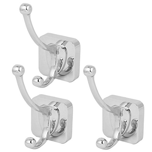 sourcingmap® 3Stk Schlafzimmer Kleiderbügel Wand Montage Zink Chrom Platte Haken Silber