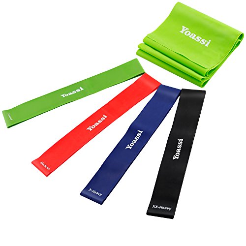 Yoassi Fitnessband 150 × 15 cm mit 4er-Set Widerstand-Bänder 30 × 5 cm in 4 Zugkraftstärken Trainingsbänder aus 100% Naturlatex - 2
