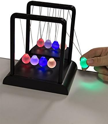 Newton's Multi-Color Light Up Cradle w/ LED Glass Balls and Mirror for Desktops