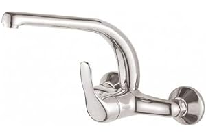 DP GRIFERIA - GPA001 Grifo Monomando de Pared Alto Tubo Manzanilla (11 cm), Plateado, Cartucho de discos cerámicos 40mm S/F