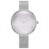 AngDu Damenuhren Frau Einfache Mode Wasserdichte Sport Datum Kalender Multifunktions Schwarz Silber Gold Blau Rose Gold Chronograph Armbanduhr Mesh Uhren für Frauen (Color : Silver)