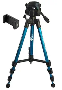 Eloies Jaguar 3 Way Pan Head Photo Video Heavy Built Tripod for Mobile Phones and Cameras Max Height 4.75 Foot Combo Pack Mobile Mount Included | Colour May Vary on Availability |((Blue))