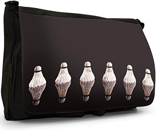 Row Of Feather Shuttle Cocks Black Large Messenger School Bag
