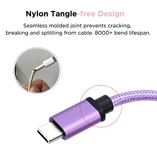  Lot de 2  Samsung Galaxy S9 C  ble en Nylon  Fundro USB Type C C  ble Chargeur pour Samsung Galaxy S9   S9 Plus   S8   S8 Plus   Note 8  Huawei P20   P20 Pro   P10   P10 Plus  Nintendo Switch  Google Pixel   Pixel XL  Moto Z et Plus  6ft   2m  Ultra Violet 