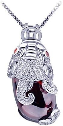 ORKST 925 Sterling Silver Gold Garnet Pendant Thai Silver Women's Clavicle Silver Necklace, Chain Length 45Cm + 5Cm Extension Chain