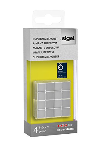 Sigel GL705 SuperDym-Magnete silber, massives Alu, 4er-Set, für Glas-Magnettafeln, 2x2x1 cm – weitere Größen/Farben - 8