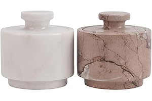 MARBLOUS KRAFTS Salière en marbre blanc et noir de 3,5 oz, boîte à bijoux et pots à condiments de 3" x 3", décoration de cuisine pour comptoir Mason, salière et poivrière (blanc et marinara)