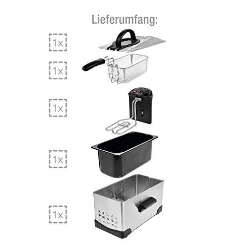 Sänger Fritteuse aus Edelstahl | 2.100 Watt Leistung | 3 Liter Fassungsvermögen | Kaltzonen Friteuse mit stufenlosem Thermostat und Temperaturkontrollleuchte | Deckel verhindert Fettspritzer - 5