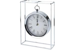 Rammento 26cm Vintage Metal Carriage Clock, Silver | Battery-Powered Analogue Mantel Clock for Living Room | Freestanding Mantlepiece & Desk Clock Ornament | Decorative Home Accessories & Office Décor