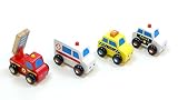 4er Set Mini Autos / Fahrzeug-Set bestehend aus: Feuerwehr, Krankenwagen, Taxi und Polizei / Material: Holz / Länge: ca. 8 cm