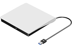 ROOFULL External CD DVD Drive USB 3.0 Premium Portable USB CD ROM DVD +/-RW Optical Drive Player Reader Writer Burner for Apple Mac MacBook Pro/Air, iMac, Windows 10/11 Laptop PC, White (Updated)