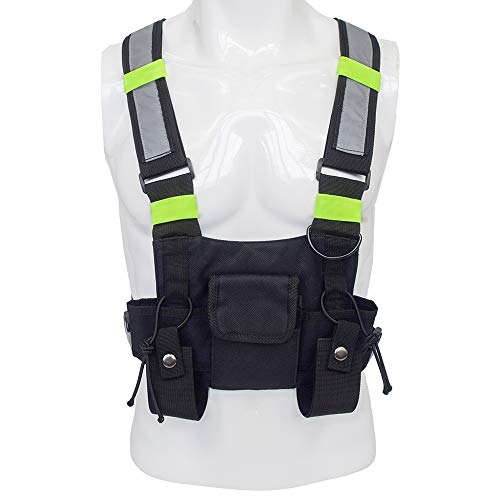 Lixada Walkie-Talkie Gilet Chasse en Plein Air Très Visible Réfléchissant Radio Harnais Poitrine Rig Avant Pack Poche Étui Gilet Sac pour Talkie Walkie
