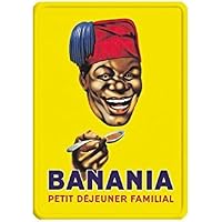 Plaque Déco Métal Vintage Banania - 15x21 Cm - Style Plaque Émaillée Ancienne - Décor Rétro Pub - Fabriquée En Italie