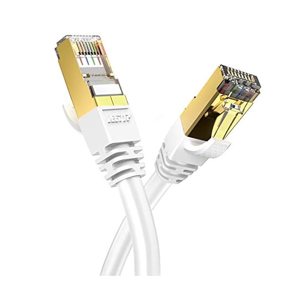 Veetop Cable Ethernet Cat 8 de Red Negro con Conectores rj45 Oro para 40 Gigabit Internet Lan Plano 0.25m