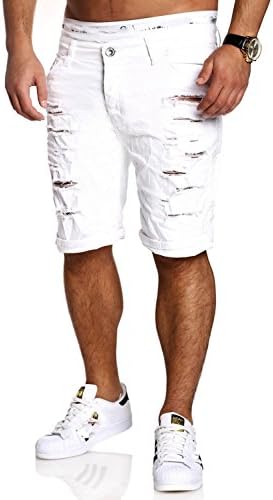 MINASAN Men Stylish Ripped Jeans Pants Biker Skinny Slim Straight Denim Trousers Shorts (White, XL)