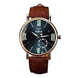 Yvelands Luxus Mode Leder Herren Glas Quarz Analog Armbanduhr Nachtleuchtende Uhren (Free, Braun)