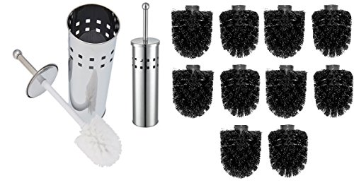 WC Bürstengarnitur / WC Bürste, Toilettenbürste silber, 12mm Gewinde - inkl. 10 Ersatzbürsten / Bürstenkopf