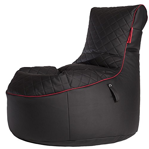 GAMEWAREZ Crimson Hurricane 2.0 Pouf pour jeux vidéo pour PS4, XBox360, XBoxOne, Nintendo DS, Nintendo Switch, Smartphone, Simili-cuir noir avec passepoil et poche Rouge