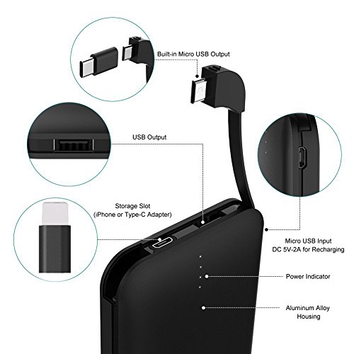 Moxnice Batterie Externe 10000mAh Power Bank Petit Chargeur Portable Rapide et Portable de Batterie avec Micro USB C  ble Int  gr   pour iPhone Android Samsung Galaxie Huawei iPad Tablette  noir 