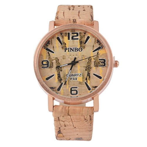 Souarts Damen Retro Holz Streifen Uhr Armbanduhr Holzimitation Kunstleder Quartzuhr Analog mit Batterie Gelb Souarts Damen Retro Holz Streifen Uhr Armbanduhr Holzimitation Kunstleder Quartzuhr Analog mit Batterie Gelb