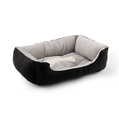 KingNew Alfombrilla de cama para perro, de forro polar suave, cálida, color negro (XL)