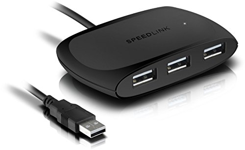 Speedlink Snappy passiver 4-Port USB Hub (4-USB 2.0 Anschlüsse, 20cm integriertes USB-Kabel) schwarz