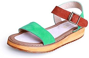 ShangYi Wild mixed color open-toed muffins thick bottom student leather large size sandals female tide, green, EU40/UK7/CN41